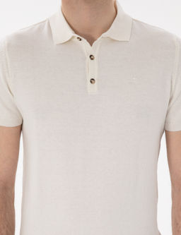 Ekru Slim Fit D__meli Polo Yaka Triko Ti__rt