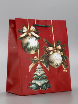 Цена за 2 шт. Пакет подарочный новогодний ламинированный, «Ёлки и шары», 18×10×22.3 см