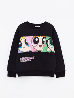 Bisiklet Yaka Powerpuff Girls Bask?l? Uzun Kollu K?z ?ocuk Sweatshirt
