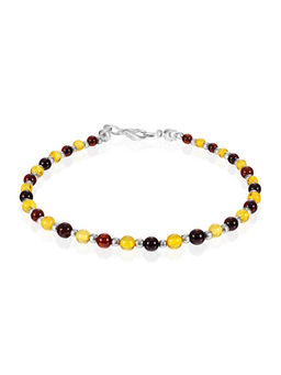 Браслет из натурального янтаря контрастных оттенков и бисера Карамель