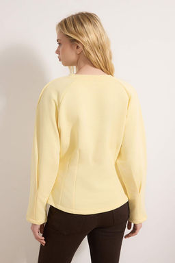 Ac?k Sar? Kal?n Sardonsuz Belden Oturmal? Bisiklet Yaka Orme Sweatshirt TWOAW26SW00068