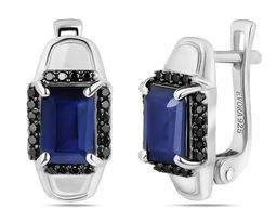 Серьги, 2 сапфир корунд октагон 5х7 мм/2.35 ct , шпинель, Калестро