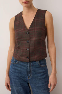 Kahverengi Bordo Ekoseli/Kareli Dokuma Yelek TWOAW26YE00063 - Trendyolmilla фото 3