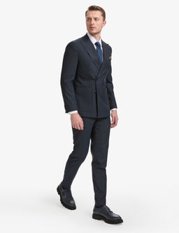 Lacivert Extra Slim Fit _izgili Kruvaze Tak_m Elbise