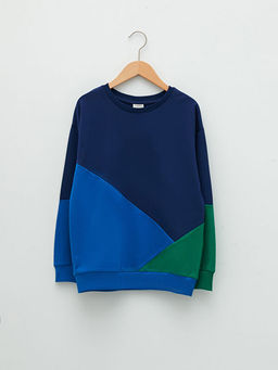 Bisiklet Yaka Renk Bloklu Uzun Kollu Erkek ?ocuk Sweatshirt