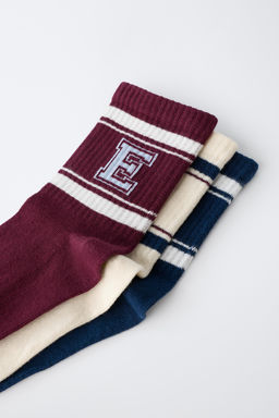PACK TRES CALCETINES MEDIOS RAYAS VARSITY / Burdeos