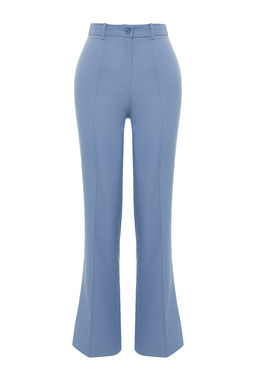 Indigo Straight/Duz Kesim Yuksek Bel Nervur Dikisli Dokuma Pantolon TWOSS21PL0093