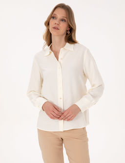 Beyaz Modal Kar___ml_ Comfort Fit Uzun Kollu G_mlek