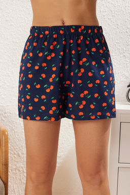 Trendyolmilla Lacivert %100 Pamuklu Kiraz Desenli Sortlu Orme Pijama Tak?m? THMSS25PT00101  фото 9