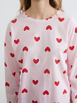 Bisiklet Yaka Kalp Bask?l? Kad?n Pijama Tak?m?