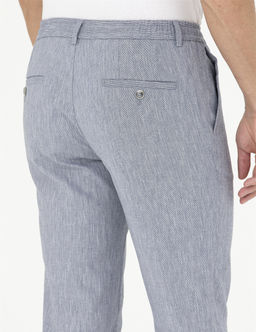 Koyu Mavi Ex. Slim Fit Keten Kar___ml_ Kuma_ Pantolon