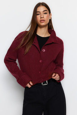 Bordo Crop Yumusak Dokulu Dik Yaka Triko H?rka TWOAW22HI0174