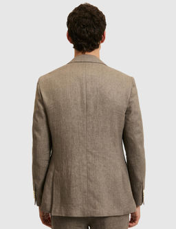 Kahverengi Slim Fit %100 Keten Mikro Desen Mono Yaka Ceket