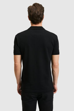 Erkek Slim Fit Polo Yaka Siyah Basic Ti__rt