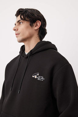 Siyah Oversize/Geni_ Kesim Nak__l_ __i Polarl_ Kap__onlu Sweatshirt TMNAW25SW00016