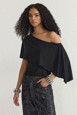 Trendyolmilla Siyah Asimetrik Pelerin Yaka Orme Bluz TPRSS25BZ00025 фото 2