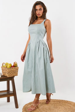 Сарафан хлопковый в полоску светло-зеленый