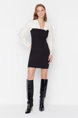 TRENDYOLMILLA Siyah Vucudu Saran Gomlek Yaka Mini Dokuma Elbise TWOAW23EL00611 фото 7