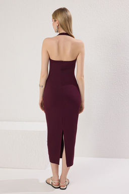 TRENDYOLMILLA Murdum Vucuda Oturan Kare Yaka Fitilli Esnek Orme Maxi Kalem Elbise TWOSS24EL00590  фото 12