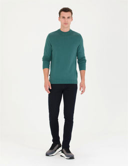 Ye_il Slim Fit Yar_m Bal_k__ Yaka Basic Triko Kazak
