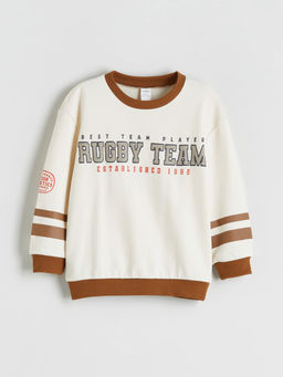Bisiklet Yaka Bask?l? Erkek ?ocuk Sweatshirt