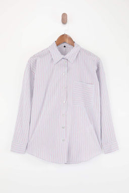 Pembe Cizgili Oversize/Genis Kal?p Gomlek TWOSS26GO00147