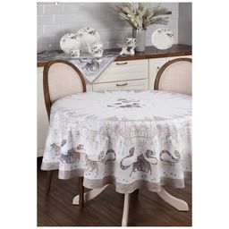 СКАТЕРТЬ КРУГЛАЯ КОТИКИ D185СМ ,БЕЛЫЙ, 100