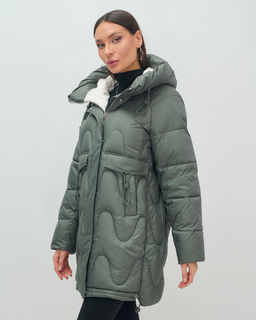 Куртка зимняя женская с капюшоном модная цвета хаки 7653Kh - Visdeer фото 10