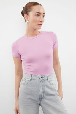 Pembe Viskoz/Yumusak Kumas Vucuda Oturan Esnek Orme Bluz TWOSS24BZ00296