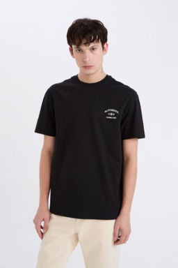 Regular Fit Bisiklet Yaka Bask?l? K?sa Kollu Tisort