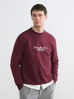 Bisiklet Yaka Bask?l? Erkek Sweatshirt