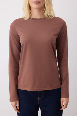 TRENDYOLMILLA Beyaz %100 Pamuk Uzun Kollu Bisiklet Yaka Regular/Normal Kal?p Basic Orme T-Shirt TWOAW21TS0098 фото 3