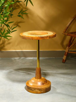 Столик кофейный, 35×35×55 см, манговое дерево, алюминий, коричневый