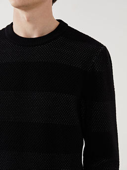 Bisiklet Yaka Uzun Kollu ?izgili Erkek Triko Kazak