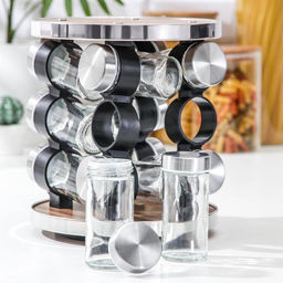 Набор для специй из стекла на подставке «Хай-тек», 19×19×21.5 см, ёмкость, 90 мл, 4×9.5 см, 12 шт.