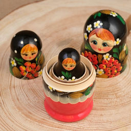Матрёшка дерево «Рябина», чёрный платок, 3 кукольная, 12 см