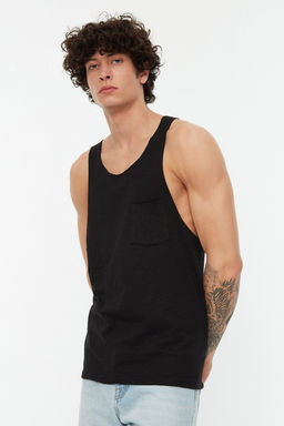 Siyah Regular Fit %100 Pamuklu Bisiklet Yaka S?f?r Kollu Atlet TMNSS20AL0054