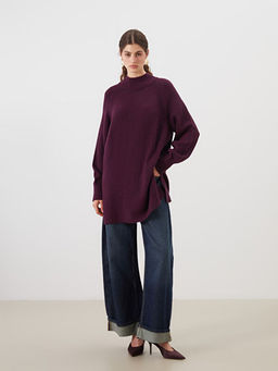 Dik Yaka Oversize Kad?n Triko Tunik