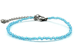 Браслет из граненых бусин мелких 2мм циркон цв.голубой, 17см