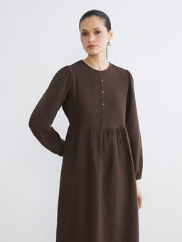 Bisiklet Yaka Balon Kollu M?slin Elbise