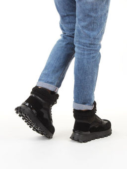 04-WG042-1M BLACK Кроссовки зимние женские (натуральная кожа, натуральная замша, 100% шерсть)