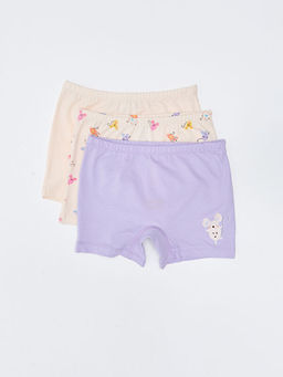 Bask?l? Pamuklu K?z ?ocuk Boxer 3l?