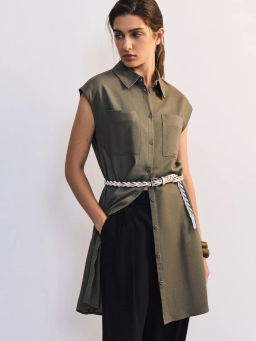 Льняное платье-рубашка с поясом ZR2605012907-13 / Zarina