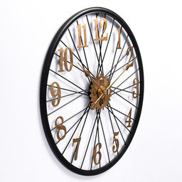 Часы настенные интерьерные, серия: Лофт, бесшумные, плавный ход, d=60 см, чёрные, золотистые, от батарейки 1хАА
