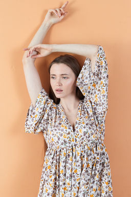 Платье женское FLOWER030/04/Белый, коричневый