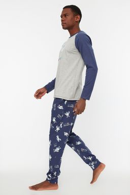 Trendyolmilla Man Lacivert-Gri %100 Pamuk Regular Fit Bisiklet Yaka Pijama Tak?m? THMAW22PT0440  фото 3