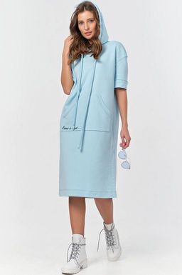 Платье-худи с коротким рукавом из футера небесное