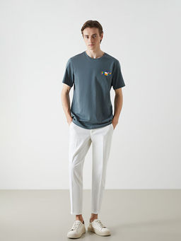 Bisiklet Yaka K?sa Kollu Bask?l? Penye Erkek Ti??rt