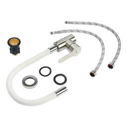 Смеситель для кухни ZEIN Z2752, гибкий излив, картридж 35 мм, нержавеющая сталь, белый/сатин