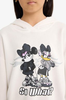 Disney Mickey & Minnie Oversize Geni_ Kal_p Kap__onlu Sweatshirt K_z _ocuk - Defacto фото 6